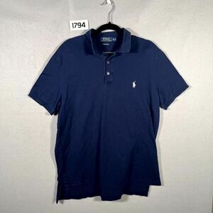 Polo Ralph Lauren Polo Shirt Mens Medium Navy Blue Stretch Mesh High Low Hem